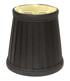 Cloth & Wire Side Pleat Chandelier Lampshade with Flame Clip (Set of 6), Black Color Natural Fabric Lampshade for Table Lamps, 3" Top x 4" Bottom x 4"