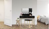 Makeup Vanity Table, Adjustable LED Lit mirror, upholstered stool in Black