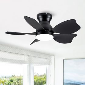 30 Inch Modern Floral Art Matte Black Indoor LED Flush Mount Small Ceiling Fan With Light and Remote Control