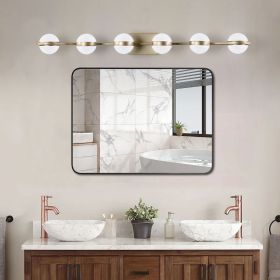 Modern Minimalist Bathroom Vanity Light, LED 6 Bulb Frosted Glass Shades, Wall Mounted Decorative Lighting Fixture