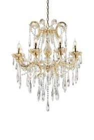 35" Tall" Luminere" 8 LED Light Chandelier with Crystals, Matte Gold and Crystal