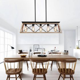 5-Light Farmhouse Chandeliers For Dining Room Oak(No Bulbs)