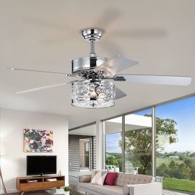 52 Inch Crystal Chandelier Fan Dual Finish Reversible Blades, Fandelier for Living Room, Dining Room, Bedroom, Family Room, Chrome