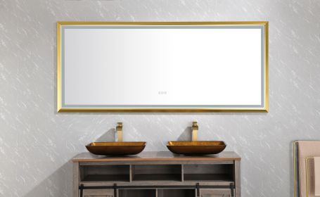 (ONLY FOR PICKUP) 88 in. W x 38 in. H Oversized Rectangular Gold Framed LED Mirror Anti-Fog Dimmable Wall Mount Bathroom Vanity Mirror HD Wall Mirror