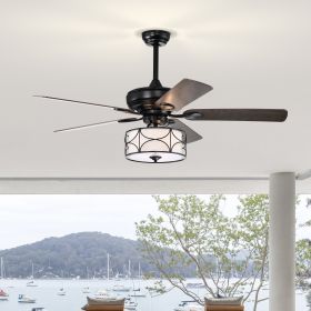 52 Inch Modern Ceiling Fan with Dual Finish Reversible Blades, Fandelier for Living Room, Dining Room, Bedroom, Family Room, Matte Black