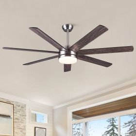 YUHAO 62 in. Indoor Brushed Nickel Farmhouse Smart Ceiling Fan with Integrated LED and Remote Control by Tuya App