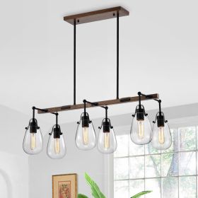 Enija Imitation Wood Grain/Matte Black 6-light Chandelier