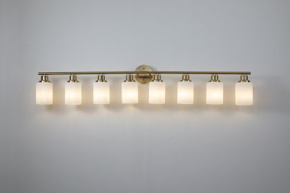 8-Light Golden Bathroom Vanity Light Fixture, Frosted Glass Shades, Modern Wall Mounted Lighting (No Bulbs)