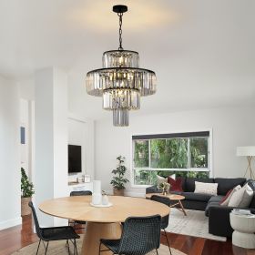 Black Luxury Crystal Chandelier Modern Chandeliers Lights Fixture Hanging Pendant Light Fixture for Dining Room Bedroom Living Room Dia 19.7 Inch-Blac (Color: as Pic)