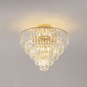 Gold Crystal Chandeliers,5-Tier Round Semi Flush Mount Chandelier Light Fixture,Large Contemporary Luxury Ceiling Lighting for Living Room Dining Room (Color: Gold)