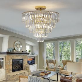 Gold Crystal Chandeliers,5-Tier Round Semi Flush Mount Chandelier Light Fixture,Large Contemporary Luxury Ceiling Lighting for Living Room Dining Room (Color: as Pic)